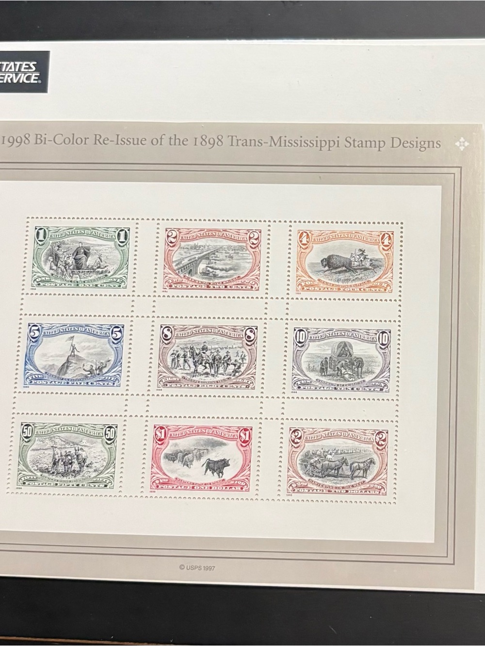 USPS 1998 Bi-Color Re-Issue Trans-Mississippi Stamp Sheet - Multicolor